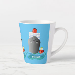 Cute oceanische lijnboot tug cartoon illustratie latte mok