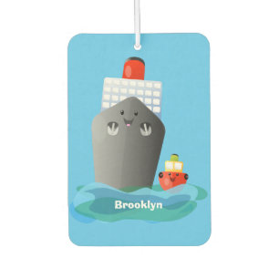Cute oceanische lijnboot tug cartoon illustratie luchtverfrisser
