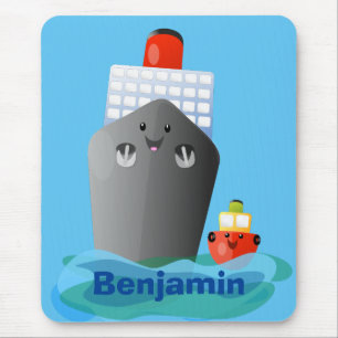 Cute oceanische lijnboot tug cartoon illustratie muismat