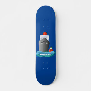 Cute oceanische lijnboot tug cartoon illustratie persoonlijk skateboard