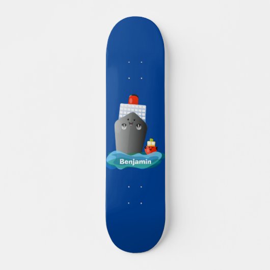 Cute oceanische lijnboot tug cartoon illustratie persoonlijk skateboard (Voorkant)