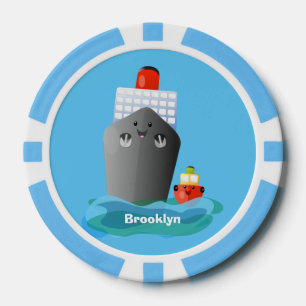 Cute oceanische lijnboot tug cartoon illustratie poker chips