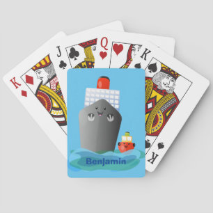 Cute oceanische lijnboot tug cartoon illustratie pokerkaarten