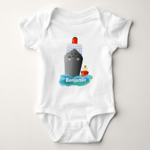 Cute oceanische lijnboot tug cartoon illustratie romper
