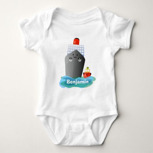 Cute oceanische lijnboot tug cartoon illustratie romper (Voorkant)