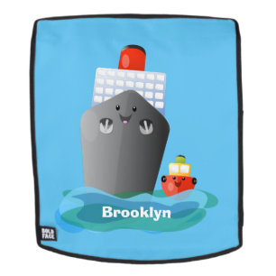 Cute oceanische lijnboot tug cartoon illustratie rugtassen