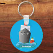 Cute oceanische lijnboot tug cartoon illustratie sleutelhanger (Voorkant)