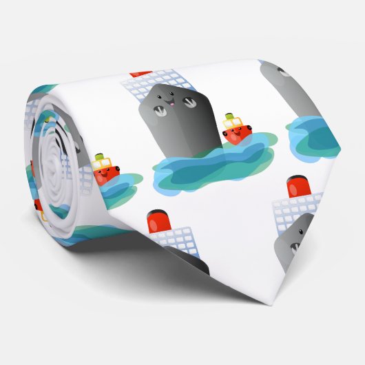 Cute oceanische lijnboot tug cartoon illustratie stropdas (Opgerold)