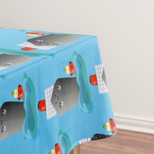 Cute oceanische lijnboot tug cartoon illustratie tafelkleed (Voorbeeld)