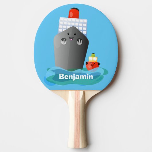 Cute oceanische lijnboot tug cartoon illustratie tafeltennisbatje (Voorkant)