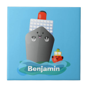 Cute oceanische lijnboot tug cartoon illustratie tegeltje