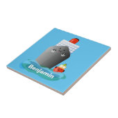 Cute oceanische lijnboot tug cartoon illustratie tegeltje (Zijkant)