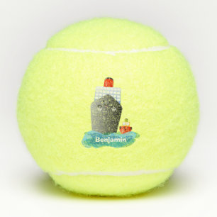 Cute oceanische lijnboot tug cartoon illustratie tennisballen