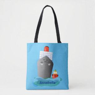 Cute oceanische lijnboot tug cartoon illustratie tote bag