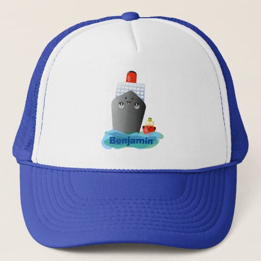 Cute oceanische lijnboot tug cartoon illustratie trucker pet (Voorkant)