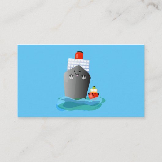 Cute oceanische lijnboot tug cartoon illustratie visitekaartje (Achterkant)