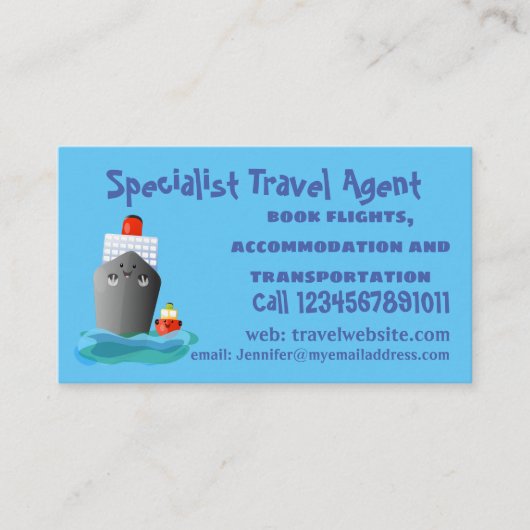 Cute oceanische lijnboot tug cartoon illustratie visitekaartje (Voorkant)