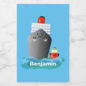 Cute oceanische lijnboot tug cartoon illustratie voedselcontainer etiket (Enkel label)