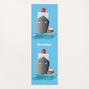 Cute oceanische lijnboot tug cartoon illustratie yogamat