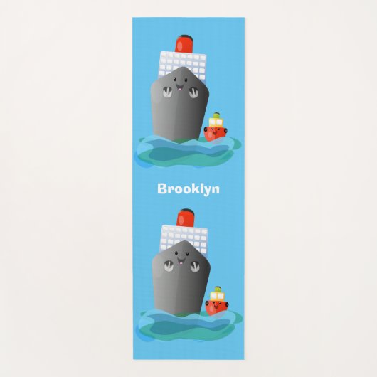 Cute oceanische lijnboot tug cartoon illustratie yogamat (Voorkant)