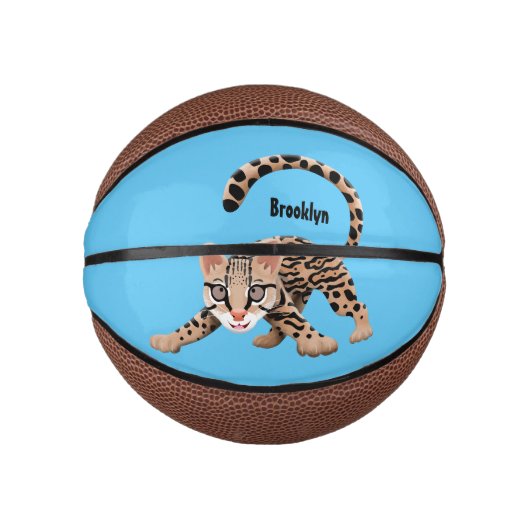 Cute ocelot cartoon illustratie basketbal (Voorkant)
