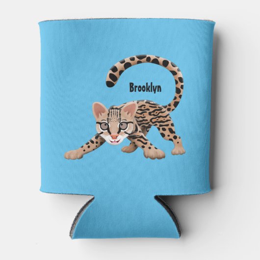 Cute ocelot cartoon illustratie blikjeskoeler (Voorkant)