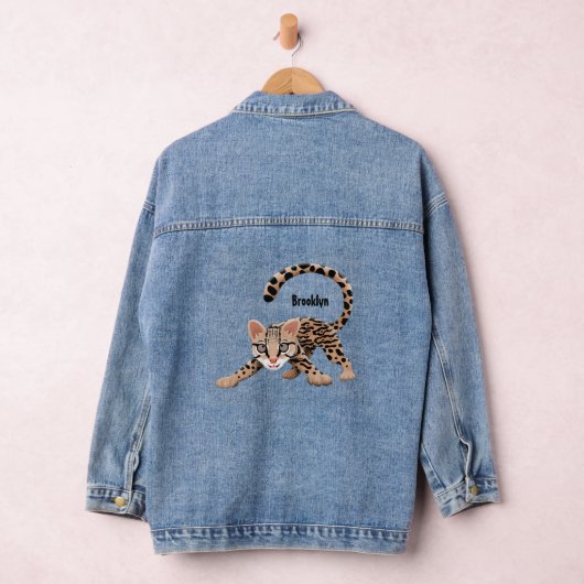 Cute ocelot cartoon illustratie denim jacket (Hangar)