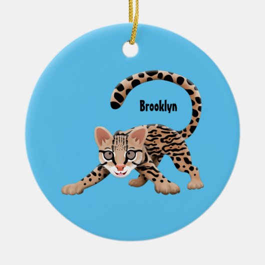 Cute ocelot cartoon illustratie keramisch ornament (Voorkant)