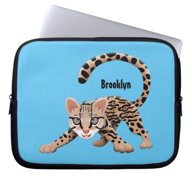 Cute ocelot cartoon illustratie laptop sleeve (Voorkant)