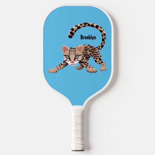 Cute ocelot cartoon illustratie pickleball paddle (Voorkant)