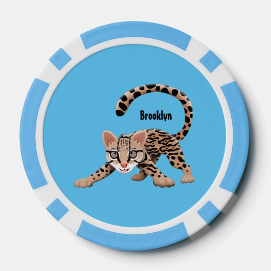 Cute ocelot cartoon illustratie poker chips (Achterkant)