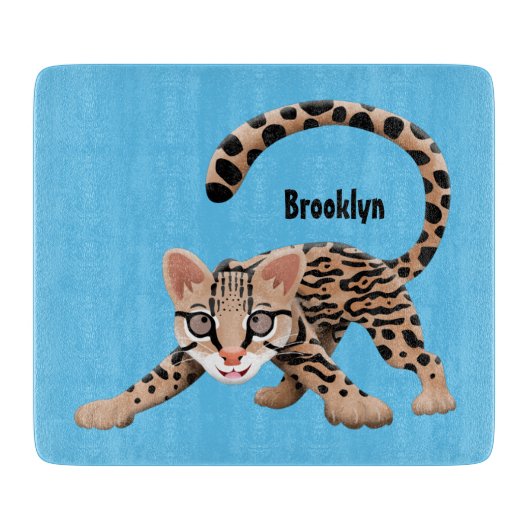 Cute ocelot cartoon illustratie snijplank (Voorkant)