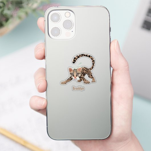 Cute ocelot cartoon illustratie sticker (Telefoon)