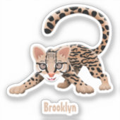 Cute ocelot cartoon illustratie sticker (Voorkant)