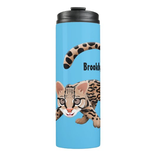 Cute ocelot cartoon illustratie thermosbeker (Voorkant)