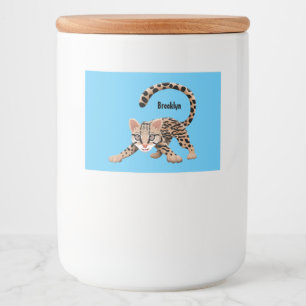 Cute ocelot cartoon illustratie voedselcontainer etiket