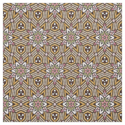 Cute Ochre Yellow Brown Pink Mosaic Pattern Stof (Swatch)