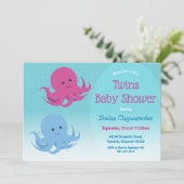 Cute Octopus Animal Twin Baby shower Kaart (Staand voorkant)