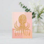 Cute Octopus Art Illustratie in Roze en Gold Briefkaart (Staand voorkant)