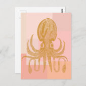 Cute Octopus Art Illustratie in Roze en Gold Briefkaart (Voorkant / Achterkant)