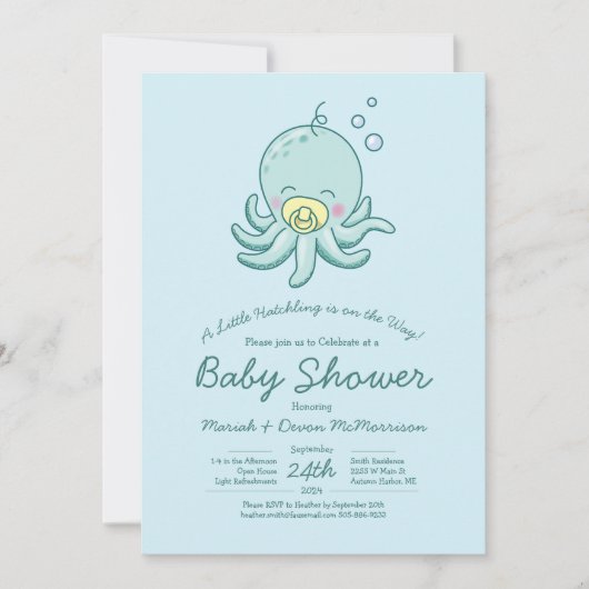 Cute Octopus Baby Shower Kawaii Uitnodiging (Voorkant)