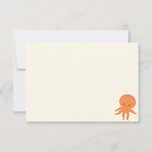 Cute Octopus Cartoon Blank Crème Wit Notitiekaartje (Voorkant)