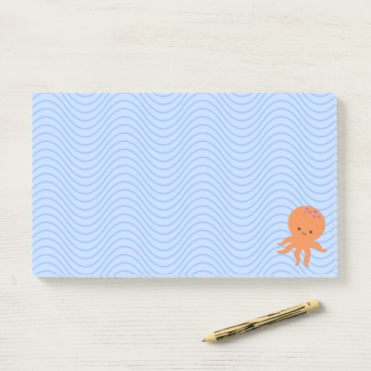 Cute Octopus Cartoon Blauwe Golven Aangepast Post-it® Notes (Op bureau)