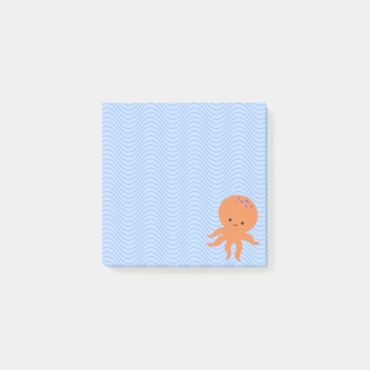 Cute Octopus Cartoon Blauwe Golven Aangepast  Post-it® Notes (Voorkant)