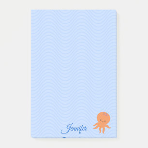Cute Octopus Cartoon Blauwe Golven Aangepaste Naam Post-it® Notes
