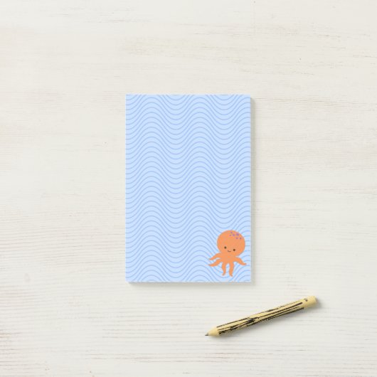Cute Octopus Cartoon Blauwe Golven Custom Post-it® Notes (Op bureau)