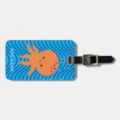 Cute Octopus Cartoon Blauwe Golven Patroon Bagagelabel (Voorkant horizontaal)