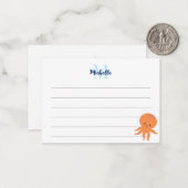 Cute Octopus Cartoon Custom Lined Monogram Notitiekaartje (Voorkant / Achterkant in situ)