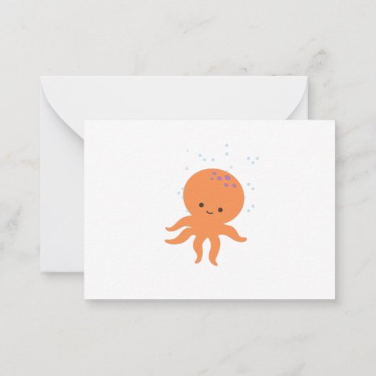Cute Octopus Cartoon Custom Lined Monogram Notitiekaartje (Achterkant)