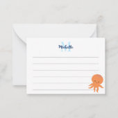 Cute Octopus Cartoon Custom Lined Monogram Notitiekaartje (Voorkant)